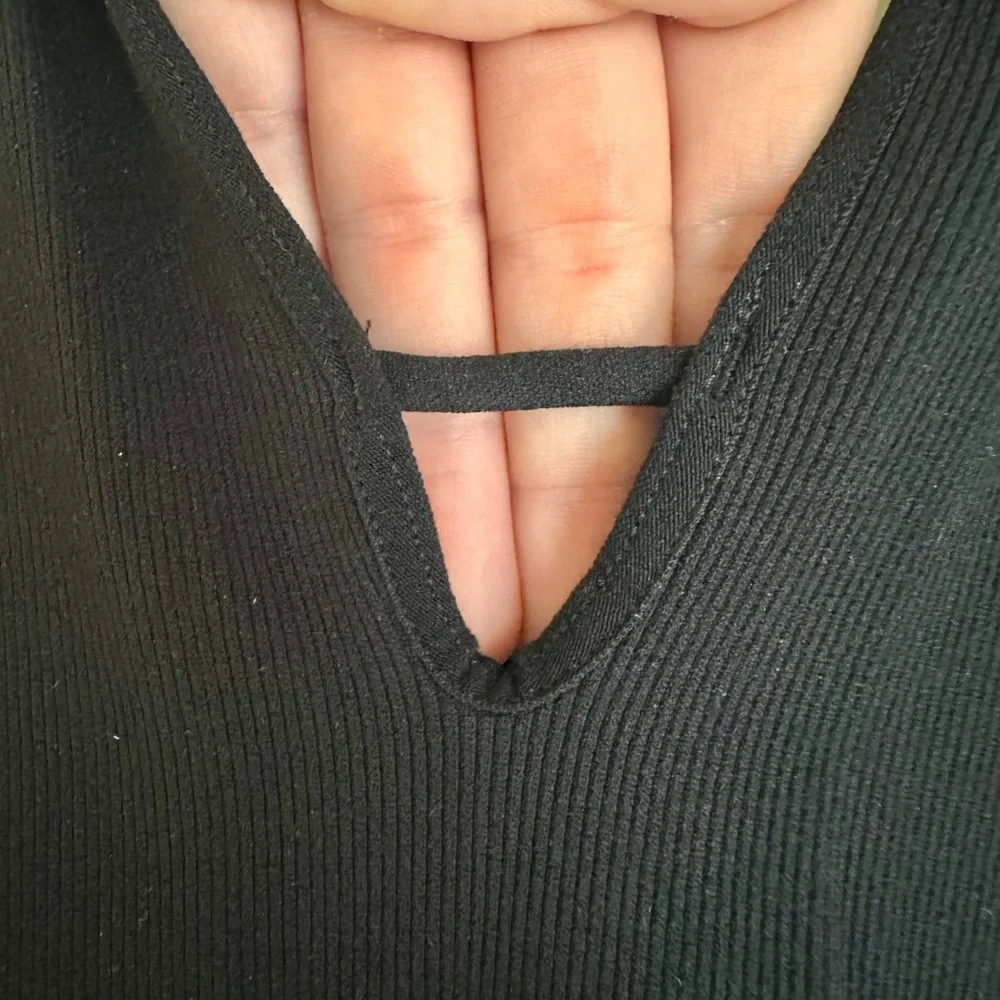 Free People Intimately Ribbed V-Neck Racerback Bodysuit Black Size M/L - Picture 3 of 5